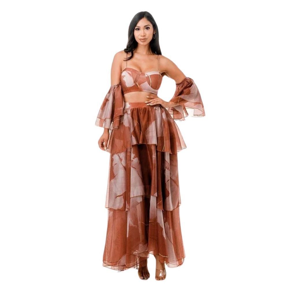 New Plus Size 3 pc ruffle chiffon skirt set